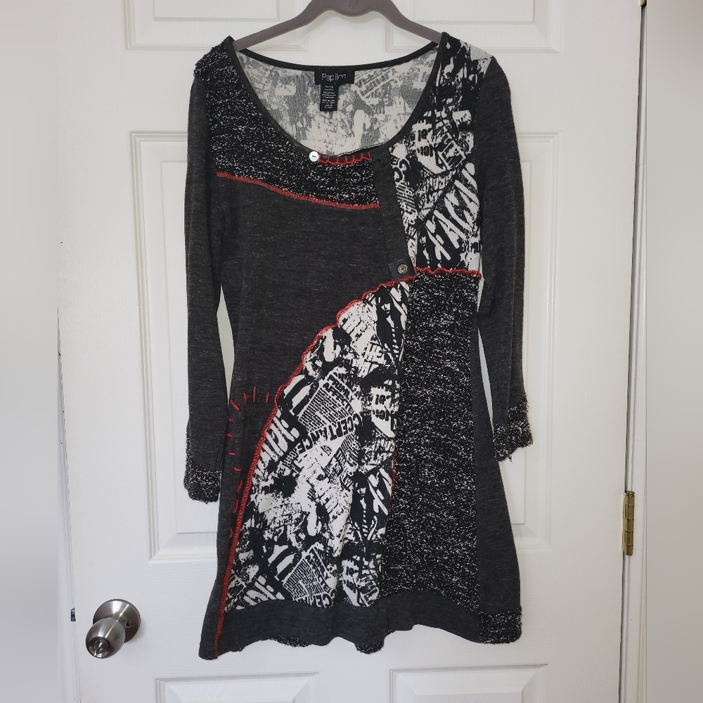 (S) Papillon  Mixed Media Patchwork Sweater Dress